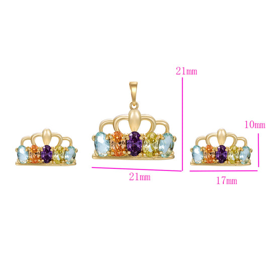 Arany tónusú Emporia Ötvözetű Szett Lila Emporia® Kristállyal és Sárga Emporia® Kristállyal ( Fülbevaló+Medál )
